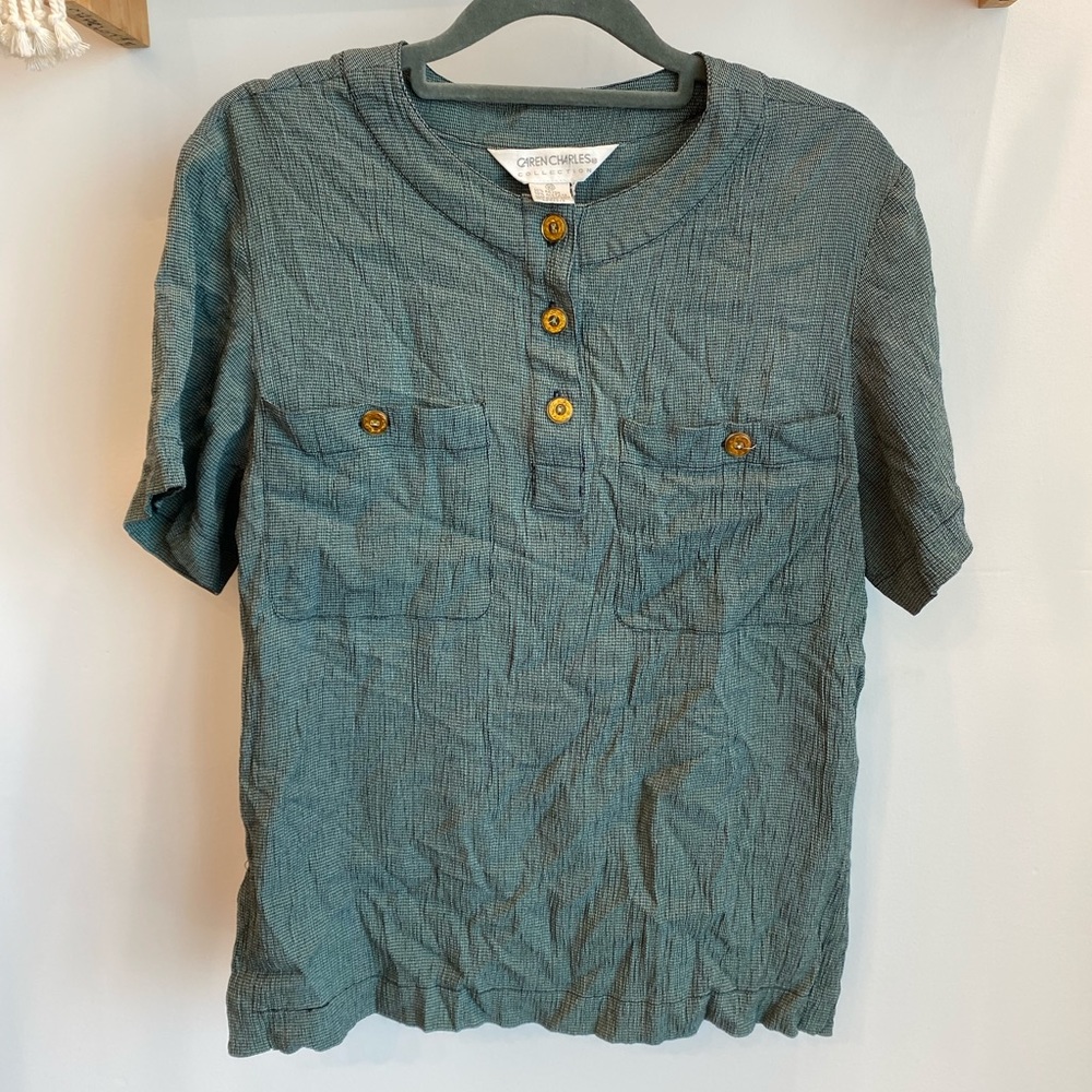 Vintage Caren Charles Green quarter-Button Down - Size 10 / Medium